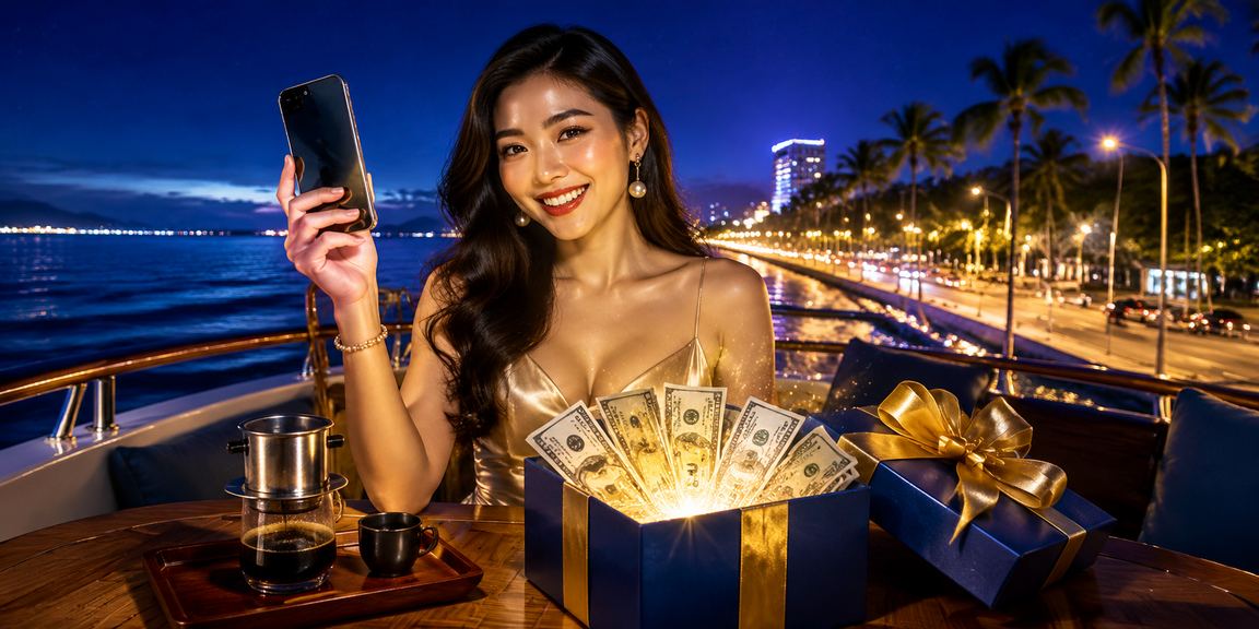 Người dùng tại Phan Thiết nhâm nhi cà phê và chơi casino mobile với voucher ưu đãi